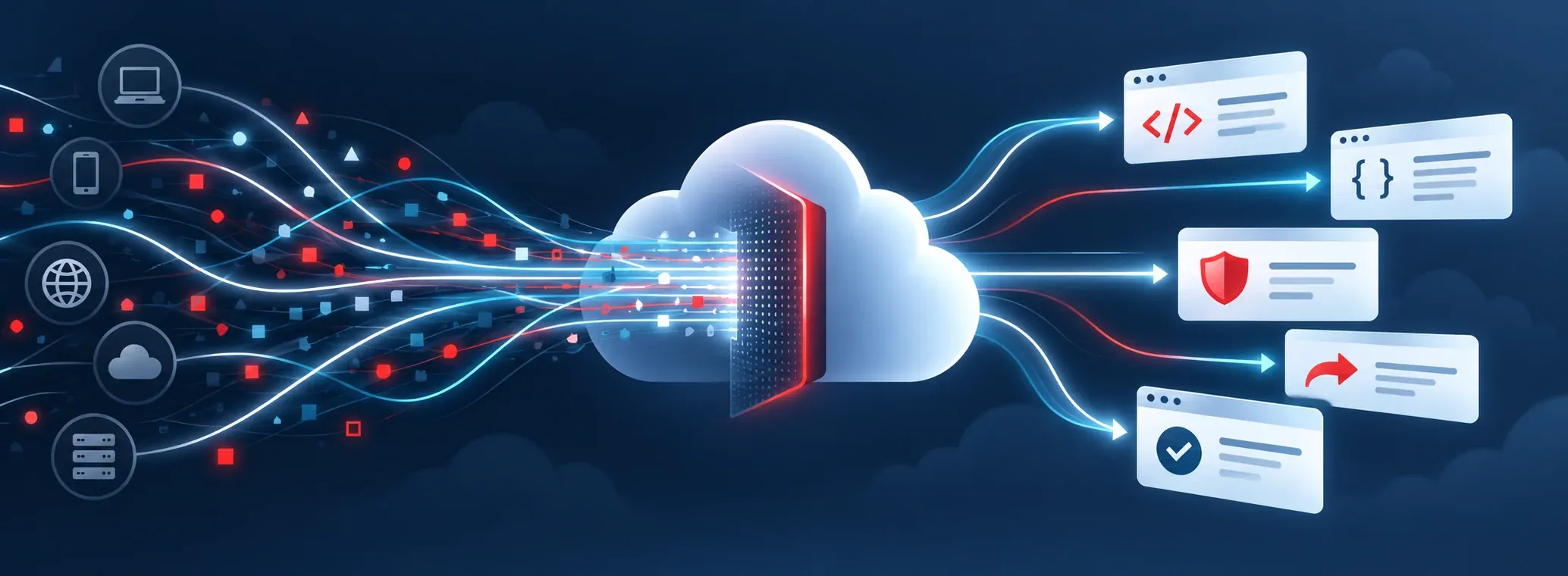 Cloud traffic passing through a gateway into clear application and security responses